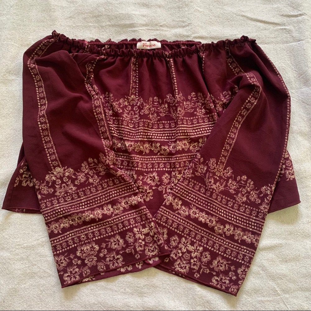 Burgundy bell bottom sleeve blouse